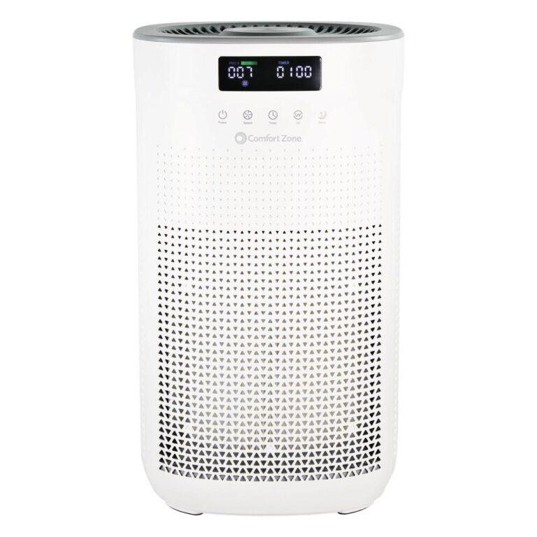 Comfort Zone Clean Smart WiFi True HEPA Air Purifier with UV-C Light Disinfection The Comfort Zone Clean™ True HEPA Air Purifier with WiFi control and UV-C Disinfection provides a 4-stage filtration system removing 99.97% of airborne particles down to 0.3 microns including dust, dander, smoke, pollen and other allergens. The built-in UV-C disinfection light, which together with the photocatalytic filter stage, works to breaks down and neutralizes organic pollutants in the air. To help your family breathe easy and freshen your room air, the Comfort Zone Clean air purifier comes equipped with 3 quiet air speeds and a negative ion generator that attracts and traps dust. It also features a digital panel with touch controls with a quality indicator light and an auto shut-off timer. This model is also WiFi enabled, so you can control your air purifier from anywhere and always have clean air when you arrive home. Simply download our Comfort Zone® app, which is compatible with both iOS and Android operating systems, from either the App Store or Google Play. Once installed on your phone, follow the in-app instructions to setup the app and link it to your Smart device and begin controlling your air purifier from anywhere with ease. This air purifier is designed for use in larger sized rooms (up to 500sq. ft.) and has a replaceable filter. The HEPA FILTER uses genuine H13 filter material and lasts up to 3 - 6 months depending on air quality or based on product usage. When the filter becomes a dark gray color, it is time to replace it. The Comfort Zone Clean CZAP6 Series True HEPA Air Purifiers is compatible with the Comfort Zone Clean H6 size True HEPA replacement filter.