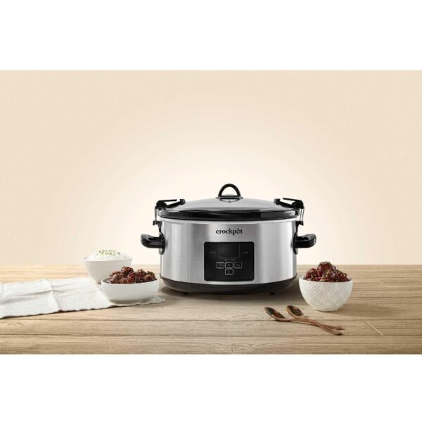 Crock-Pot 7-Qt. Cook & Carry Digital Countdown Slow Cooker Take your slow-cooked meals with you to parties, potlucks, tailgates and more with the Crock-Pot™ 7-Quart Oval Slow Cooker. Designed for transport, this Crock-Pot features a locking gasket lid that keeps meals inside where they belong without spilling during travel. Made for all of your favorite Crock-Pot recipes, this slow cooker features a 7-quart capacity with programmable time settings to prepare delicious meals, appetizers and desserts with cook-times from 30 minutes up to 20 hours. The hinged locking lids and carrying handles make it easy to take your meals from home to wherever you're going. There's no need to repack food in other containers or wait for your meals to cool – this slow cooker's removable oval stoneware serves as a stylish serving dish for any table. Assembled Size  10.3" x 17.8" x 11.4" 7-quart capacity serves 8+ people Cook & Carry™ Lid-mounted locking system One-touch flat digital control panel Removable, oven-safe stoneware Dishwasher-safe stoneware and lid Stainless steel finish Insulated travel bag for easy transport
