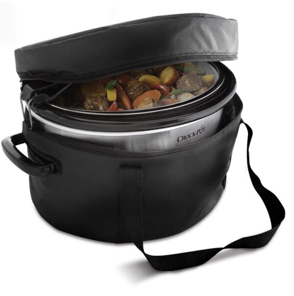 Crock-Pot 7-Qt. Cook & Carry Digital Countdown Slow Cooker Take your slow-cooked meals with you to parties, potlucks, tailgates and more with the Crock-Pot™ 7-Quart Oval Slow Cooker. Designed for transport, this Crock-Pot features a locking gasket lid that keeps meals inside where they belong without spilling during travel. Made for all of your favorite Crock-Pot recipes, this slow cooker features a 7-quart capacity with programmable time settings to prepare delicious meals, appetizers and desserts with cook-times from 30 minutes up to 20 hours. The hinged locking lids and carrying handles make it easy to take your meals from home to wherever you're going. There's no need to repack food in other containers or wait for your meals to cool – this slow cooker's removable oval stoneware serves as a stylish serving dish for any table. Assembled Size  10.3" x 17.8" x 11.4" 7-quart capacity serves 8+ people Cook & Carry™ Lid-mounted locking system One-touch flat digital control panel Removable, oven-safe stoneware Dishwasher-safe stoneware and lid Stainless steel finish Insulated travel bag for easy transport