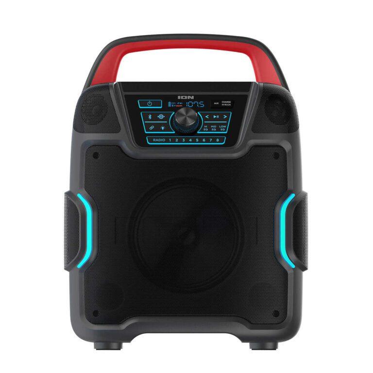 ION Audio Pathfinder 320 All Weather Speaker 5XL™ 200W 320° Speaker System Up to 100 Hour Battery Life IPX5 Water-Resistant App-Enable Control For Audio & Lighting Effects Fast Charging USB Port