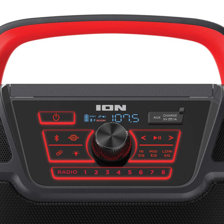 ION Audio Pathfinder 320 All Weather Speaker 5XL™ 200W 320° Speaker System Up to 100 Hour Battery Life IPX5 Water-Resistant App-Enable Control For Audio & Lighting Effects Fast Charging USB Port