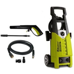 Koblenz 2,000 psi Pressure Washer Automatic stop system 60Hz/120V/9A 1.32gal/min water flow Max water temperature: 104°F 10ft power cord Ergonomic handle for easy handling Includes 16.4ft high-pressure hose, water gun, adjustable nozzle & quick water-hose connector 1-year warranty