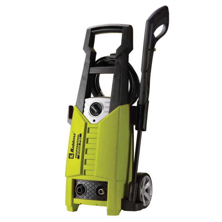 Koblenz 2,000 psi Pressure Washer Automatic stop system 60Hz/120V/9A 1.32gal/min water flow Max water temperature: 104°F 10ft power cord Ergonomic handle for easy handling Includes 16.4ft high-pressure hose, water gun, adjustable nozzle & quick water-hose connector 1-year warranty