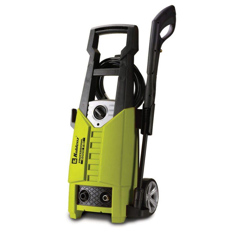 Koblenz 2,000 psi Pressure Washer Automatic stop system 60Hz/120V/9A 1.32gal/min water flow Max water temperature: 104°F 10ft power cord Ergonomic handle for easy handling Includes 16.4ft high-pressure hose, water gun, adjustable nozzle & quick water-hose connector 1-year warranty