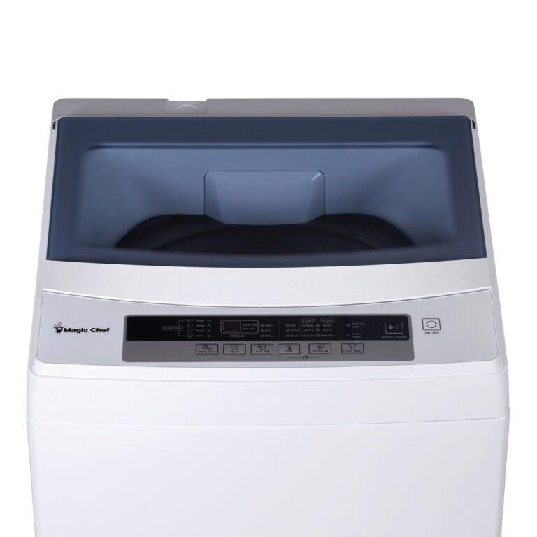 Magic Chef 1.6-Cu.-Ft. 340-Watt Top Load Washer White For limited-space areas and small loads, the White Magic Chef Compact 1.6-Cu.-Ft. Top Load Washer is a lifesaver. You can easily set your desired wash cycle using the electronic controls with LED display. Choose from 6 wash cycles, 3 water level settings, and 3 temperature settings to accommodate a variety of fabrics. Equipped with a number of convenient features, it includes a soft-close lid with a glass viewing window, stainless steel inner tub, detergent dispenser, and auto delay start. Ideal for anywhere you need to save space, this portable washer makes a great choice for apartments and vacation homes.