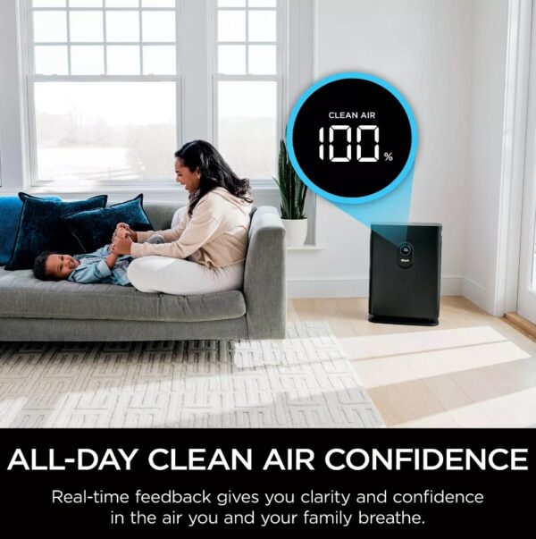 Shark Air Purifier 4 True HEPA with Advanced Odor and Fumes Lock The Shark™ Air Purifier 4 with Anti-Allergen Multi-Filter uses Clean Sense IQ™ technology to constantly track air quality & auto-adjust power. It purifies the air with 4 powerful fans and anti-allergen HEPA filtration with advanced odor protection. Four high-speed micro-fans work together to evenly distribute airflow across the filter and provide a remarkably quiet clean, and incredibly fast clean air delivery rate. Clean Sense IQ™ tracks air quality and auto-adjusts to constantly maintain clean air in your home. The easy-to-use control panel displays data in real time. The Shark™ Air Purifier 4-Fan NANOSEAL™ Filter with true HEPA and Advanced Odor Lock & Fumes Lock captures 99.98% of large, small, & micro sized particles from the air and is equipped with carbon for heightened protection against household odors (cooking, cleaning products, & more), VOCs, and fumes such as formaldehyde found in plants, furniture, and flooring. Shark’s revolutionary 4-fan technology combines with a real time feedback display to give you clarity and confidence in the air you breathe. The four fans working together in tandem generate the power to purify up to 1,000 square feet evenly distributing airflow across the filter. An easy-to-use remote gives you complete control from up to 15 feet away. Assembled Size  17"L x .8.89" W x 24.29" H 120 volts Charcoal Gray LED dual display Touch screen 4 settings Filter with true HEPA captures 99.98% of large, small, & micro-sized particles 4 high-speed micro-fans work together to evenly distribute airflow Advanced odor guard protects against household odors Four high-speed fans provide a remarkably quiet clean Clean Sense IQ™ tracks air quality and auto-adjusts to maintain clean air
