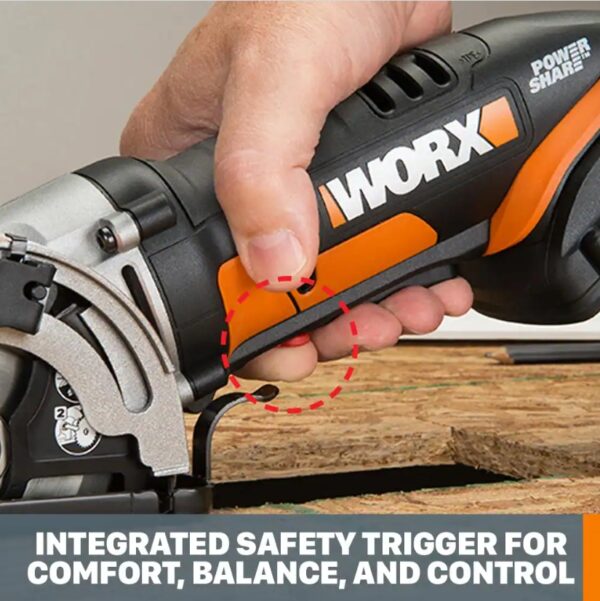 Worx POWER SHARE 20-Volt Cordless 2-Tool Combo Kit with Drill Driver and Circular Worxsaw (2 Batteries and Charger Included) [MUST HAVE FOR DIY-ERS] Powerful and fully-featured drill/driver + a compact and easy-to-use circular saw [265 IN-LBS OF TORQUE] This drill's 15 position clutch allows the user to find just the right way to use all that power, depending on the job [COMFORT & CONTROL] The rubber handle absorbs vibration while adding grip. And at only 3 lbs. in total tool weight, you can drill for a long time without fatigue [SAME BATTERY, EXPANDABLE POWER] The same battery powers over 75+ 20V, 40V, and 80V lifestyle, garden, and power tools in the Power Share family [IDEAL FOR CUTTING SHEET GOODS] A modern saw for modern woodworking and construction. Just grab the Worxsaw and get ripping and plunging [SLIM DESIGN] Lightweight and easy to operate-there's no cord to get tangled-up in or double-back on [QUICK DEPTH ADJUSTMENTS] The lever on the outside of the housing lets you go down to 1-1/16 in., perfect for 1" lumber [INCLUDES] Cordless Drill/Driver (WX101L.9), Cordless Worxsaw (WX523L.9), (2) 1.5Ah Power Share batteries, 5-hour charger, Worx carry bag