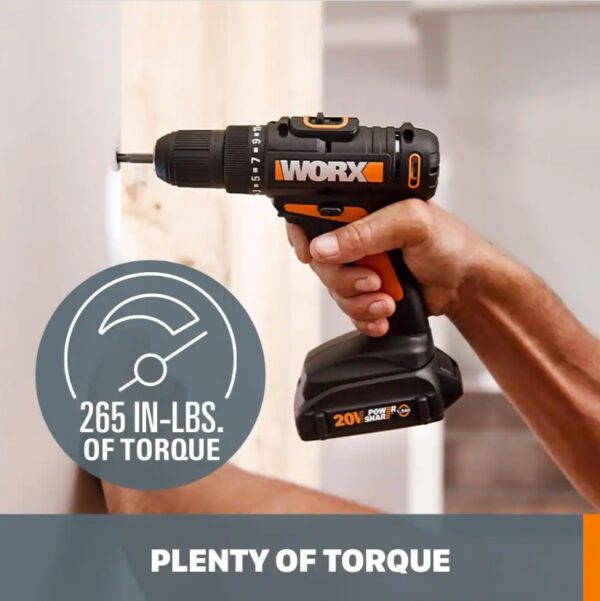 Worx POWER SHARE 20-Volt Cordless 2-Tool Combo Kit with Drill Driver and Circular Worxsaw (2 Batteries and Charger Included) [MUST HAVE FOR DIY-ERS] Powerful and fully-featured drill/driver + a compact and easy-to-use circular saw [265 IN-LBS OF TORQUE] This drill's 15 position clutch allows the user to find just the right way to use all that power, depending on the job [COMFORT & CONTROL] The rubber handle absorbs vibration while adding grip. And at only 3 lbs. in total tool weight, you can drill for a long time without fatigue [SAME BATTERY, EXPANDABLE POWER] The same battery powers over 75+ 20V, 40V, and 80V lifestyle, garden, and power tools in the Power Share family [IDEAL FOR CUTTING SHEET GOODS] A modern saw for modern woodworking and construction. Just grab the Worxsaw and get ripping and plunging [SLIM DESIGN] Lightweight and easy to operate-there's no cord to get tangled-up in or double-back on [QUICK DEPTH ADJUSTMENTS] The lever on the outside of the housing lets you go down to 1-1/16 in., perfect for 1" lumber [INCLUDES] Cordless Drill/Driver (WX101L.9), Cordless Worxsaw (WX523L.9), (2) 1.5Ah Power Share batteries, 5-hour charger, Worx carry bag