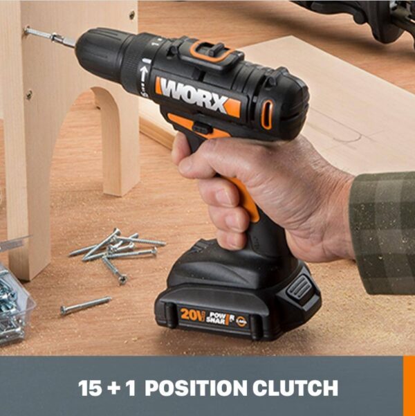 Worx PowerShare 20-Volt 3-Tool Combo Kit with Drill Driver, Jigsaw and Flexible LED Light (2 Batteries and Charger Included) [265 IN-LBS OF TORQUE] The drill has a 15-position clutch to find just the right way to use all that power, depending on the job [COMFORT & CONTROL] The drill's rubber handle absorbs vibration while adding grip. And at only 3 lbs. in total tool weight, you can drill for a long time without fatigue [ORBITAL/PENDULUM FUNCTION] The jigsaw uses a cutting stroke with more efficiency than traditional back-and-forth strokes [SAME BATTERY, EXPANDABLE POWER] The same battery powers over 75+ 20V, 40V, and 80V lifestyle, garden, and power tools in the Power Share family [VARIABLE SPEED CONTROL] Both the drill and jigsaw are capable of variable speeds for controlled cutting on various materials and a wide variety of projects [COMPACT DESIGN] Both the drill and jigsaw have ergonomic form-factors that make them easier to grip and maneuver [360° OF ROTATION] The flexible light has a bendable shaft that helps illuminate small, hard to reach areas [INCLUDES] Cordless Drill/Driver (WX101L.9), Cordless Jigsaw (WX543L.9), Flex Light (WX028L), (2) 20V Power Share batteries, charger, carry bag