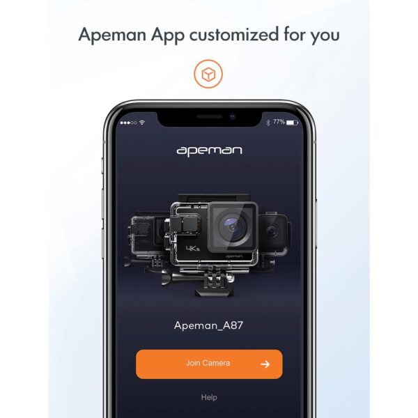 apeman A87 20.0-MP 4K 60-FPS Action Camera 20.0 MP photo with 4K video and 60 FPS; higher FPS means motion appears less blurred; also gives more options for slow motion editing 8x zoom lens (for photo mode) can safely bring action closer for greater creativity Integrates 2 modes: automatic and professional; 6 professional modes adapt to different environmental conditions Sensitivity of 2 in. touch display allows scrolling more easily between various modes and is ideal for quickly shooting, previewing, and playing footage Electronic and gyro stabilization for extremely stable shooting; allow detection and neutralization of involuntary movements; Lens Distortion Correction (LDC) can automatically correct fisheye effect, keeping recordings more faithful to reality App on smartphones or tablets allows full control of camera in real time; integrated Wi-Fi for easy downloading and sharing on social media; HDMI, USB and A/V outputs for connectivity to computers, TVs, and projectors Class 10 microSD Card (not included) highly recommended; supports up to 128 GB Accessories and waterproof case protects the camera, in water, up to 131 ft. (40 m) deep; remote makes it more convenient to use during outdoor activities, such as motorcycling; uniquely designed carrying bag keeps all accessories lightweight and portable for any outdoor sport Includes waterproof case, dustproof cover, USB cable, 2 batteries, frame, long and thumbscrews, a variety of mounts, backpack clip, adhesive pads, release buckles, insurance tether strap, remote with batteries, bandage, and manual