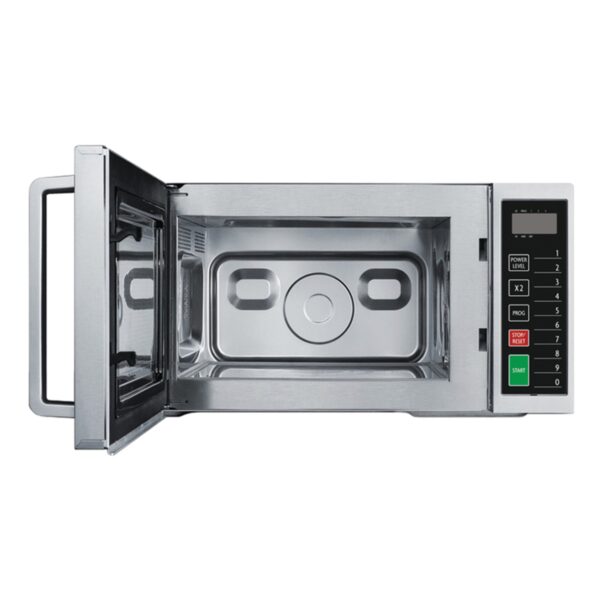 Magic Chef .9 Cubic-ft Commercial Microwave 1,000W of cooking power for excellent results Easy-to-use electronic controls 10 programmable buttons for multiple cooking levels Multistage cooking allowing for different cooking times as well as different power levels