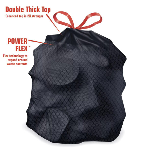 Member's Mark 33-Gallon Power-Guard Drawstring Trash Bags (90 ct.) 33-gallon drawstring trash bags Power-Guard embossing for improved flexibility Leak protection seals Ideal for large volumes of trash