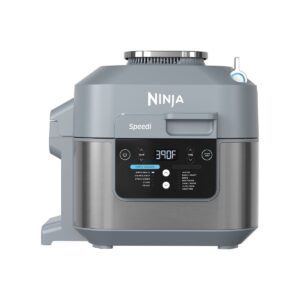 Ninja Speedi Rapid Cooker & Air Fryer ONE-TOUCH, ONE-POT MEALS IN 15 MINUTES: Choose your base, your vegetables, and your protein to create an entire meal in one pot in as little as 15 minutes with the Speedi Meals function. CREATE A MEAL FOR UP TO 4: With 6-qt. capacity, fit up to 4 chicken breasts and 1 lb. of pasta to create a whole family meal in one pot. 12-IN-1 FUNCTIONALITY: Choose from Speedi Meals, Steam & Crisp, Steam & Bake, Steam, or Proof in Rapid Cooker mode and unlock Air Fry, Bake/Roast, Air Broil, Dehydrate, Sear & Saute, Slow Cook, and Sous Vide functions in Air Fry mode. RAPID COOKING SYSTEM: Quickly create moisture with steam while caramelizing and crisping with air fry technology at the same time in one pot when in Rapid Cooker mode to get restaurant-worthy results. SMARTSWITCH FUNCTIONALITY: Easily switch between Air Fry mode and Rapid Cooker mode to unlock endless possibilities. THOUSANDS OF SPEEDI MEALS: Ninja’s Speedi Meal Builder unlocks thousands of customizable recipes with ingredients that are already in your fridge or pantry. AIR FRY HEALTHY MEALS: Up to 75% less fat when using the air fry function vs. traditional deep frying. Tested against hand-cut, deep fried French fries. SPEEDI CLEANUP: Nonstick pot and crisper tray are dishwasher-safe, making cleanup quick and easy.