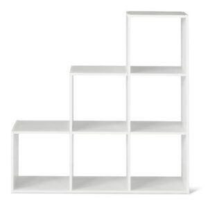 11 inches 3-2-1 Cube Organizer Shelf - Room Essentials™ Room Essentials™ ' 3-2-1 cube organizer is a uniquely designed cube organizer with 6 convenient cube openings for storage and is compatible with 11" storage bins. This items features a finished front and back to allow for storage access from both sides and had an improved, easier assembly process. Perfect for organizing any room in the house. This Room Essentials™ 3-2-1 cube organizer comes with all hardware included. To clean, wipe with a dry cloth.