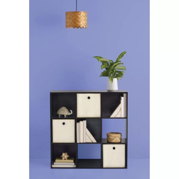 11 inches 9 Cube Organizer Shelf - Room Essentials™ Compatible with 11" storage bins Comes with all hardware included Weight capacity is 15lbs per cube shelf Top shelf weight capacity is 40lbs Assembly instructions linked below under the "From the manufacturer" section