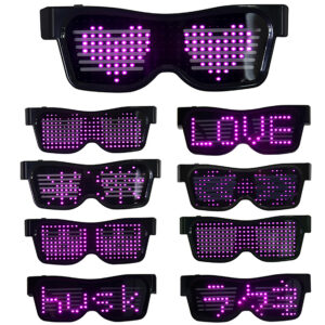 Smart LED Eyeglasses Personalised Party Attraction 1.Unique, Fun & Entertaining! Show off your creativity! 2.Bluetooth enabled to connect to CellPhone App and instantly customize your messages! 3.Light up your message and make it stand out simply with the tip of your finger! 4.Functions include: Text, Drawing, Animation, and Equalizer display! 5.Lightweight, fold-able, illuminative LED, built-in memory! 6.Quality Quaranteed 7.5 Colors:Pink,Red,Green,White,Blue, WE CHOOSE YOUR COLOR.