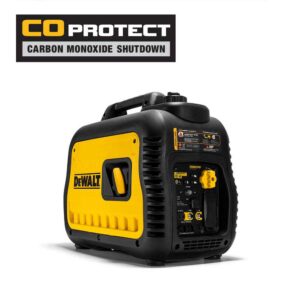 DeWALT Portable Inverter Generator, 2200 Watt PMC172200 CO Protect technology -stops, alerts, saves, powerful protection against hazardous carbon monoxide Clean Inverter technology - provides clean, stable power ideal for tools, sensitive electronics and appliances Compact and lightweight makes transportation easy on the jobsite with built-in handle 11-hours of run time at 25% load with integrated 1 Gal. fuel tank (run times will vary based on load and altitude) DEWALT 80cc OHV engine with Auto Throttle and low oil shutdown that automatically safeguards the engine from incurring damage Quiet and conversation friendly, fully enclosed design dramatically reduces noise levels and meets National Park Service campground noise requirements Economy Mode automatically adjusts engine speeds to save fuel and reduce sound emissions Integrated off/run/choke knob simplifies startup procedures LED indicators alert you when unit is low on oil, overloaded or ready-to-use One 120-Volt 20 Amp OSHA compliant GFCI receptacle, one 12-Volt DC 8 Amp, one 1.5 amp USB port to charge mobile devices Parallel ready allows you to connect two inverter generators for twice the power Covered outlets provide added protection from the environment