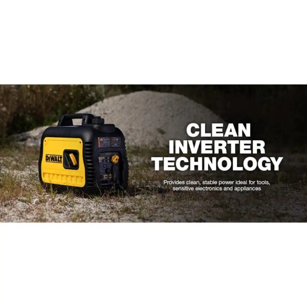 DeWALT Portable Inverter Generator, 2200 Watt PMC172200 CO Protect technology -stops, alerts, saves, powerful protection against hazardous carbon monoxide Clean Inverter technology - provides clean, stable power ideal for tools, sensitive electronics and appliances Compact and lightweight makes transportation easy on the jobsite with built-in handle 11-hours of run time at 25% load with integrated 1 Gal. fuel tank (run times will vary based on load and altitude) DEWALT 80cc OHV engine with Auto Throttle and low oil shutdown that automatically safeguards the engine from incurring damage Quiet and conversation friendly, fully enclosed design dramatically reduces noise levels and meets National Park Service campground noise requirements Economy Mode automatically adjusts engine speeds to save fuel and reduce sound emissions Integrated off/run/choke knob simplifies startup procedures LED indicators alert you when unit is low on oil, overloaded or ready-to-use One 120-Volt 20 Amp OSHA compliant GFCI receptacle, one 12-Volt DC 8 Amp, one 1.5 amp USB port to charge mobile devices Parallel ready allows you to connect two inverter generators for twice the power Covered outlets provide added protection from the environment
