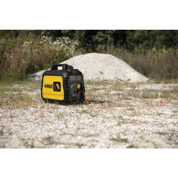 DeWALT Portable Inverter Generator, 2200 Watt PMC172200 CO Protect technology -stops, alerts, saves, powerful protection against hazardous carbon monoxide Clean Inverter technology - provides clean, stable power ideal for tools, sensitive electronics and appliances Compact and lightweight makes transportation easy on the jobsite with built-in handle 11-hours of run time at 25% load with integrated 1 Gal. fuel tank (run times will vary based on load and altitude) DEWALT 80cc OHV engine with Auto Throttle and low oil shutdown that automatically safeguards the engine from incurring damage Quiet and conversation friendly, fully enclosed design dramatically reduces noise levels and meets National Park Service campground noise requirements Economy Mode automatically adjusts engine speeds to save fuel and reduce sound emissions Integrated off/run/choke knob simplifies startup procedures LED indicators alert you when unit is low on oil, overloaded or ready-to-use One 120-Volt 20 Amp OSHA compliant GFCI receptacle, one 12-Volt DC 8 Amp, one 1.5 amp USB port to charge mobile devices Parallel ready allows you to connect two inverter generators for twice the power Covered outlets provide added protection from the environment