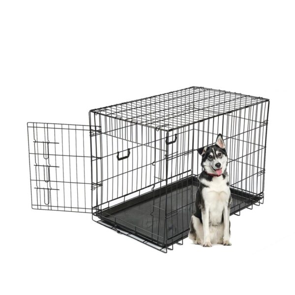Master Paws® Large Wire Dog Kennel - 36 x 23 x 26 Give your dog a safe place to go with Master Paws Single Door Crate. Whether you're away or crate training, Master Paws is safe and secure with a slide-bolt latch for maximum security. Assembly is easy and does not require any tools - simply unfold and lock in place. Master Paws Dog Crate also comes with convenient carrying handles for easy portability and a ABS plastic pan. Master Paws offers Single Door Dog Crates in multiples sizes for dogs ranging in weight from 11 pounds to 90 pounds.