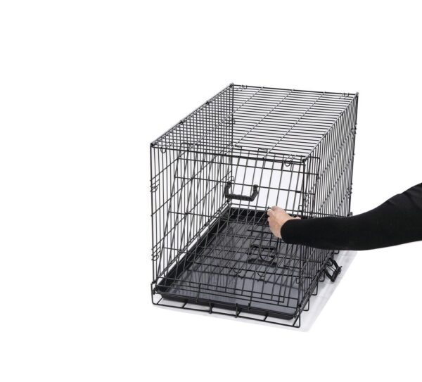 Master Paws® Medium Wire Dog Kennel - 30 x 19 x 22 Give your dog a safe place to go with Master Paws Single Door Crate. Whether you're away or crate training, Master Paws is safe and secure with a slide-bolt latch for maximum security. Assembly is easy and does not require any tools - simply unfold and lock in place. Master Paws Dog Crate also comes with convenient carrying handles for easy portability and a ABS plastic pan. Master Paws offers Single Door Dog Crates in multiples sizes for dogs ranging in weight from 11 pounds to 90 pounds.
