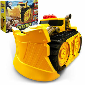 Motorized Extreme Bulldozer Toy Truck for Toddler Boys & Kids Who Love Construc [EXTREME POWER] – This motorized extreme bull dozer construction vehicle for kids can push or pull up to 200 pounds! For heavy objects, place them on a WHEELED PLATFORM (wagon or chair) on a FLAT and HARD FLOOR [ALL TERRAIN ACTION] – plows through dirt, wood, rocks, and toys like Legos or building blocks! With extra tough rubber tracks for maximum traction, easily conquer any difficult terrain with this heavy duty Electronic construction toy [XTREME FUN] – works indoors & outdoors so your child can get off the couch and have hours of fun plowing anything in this toy bulldozer truck's path [LIGHTS & SOUNDS] – Press down on dozer's siren to activate LED electronic lights & sounds and begin bulldozing! Press siren again to quickly and safely stop the bulldozer [XTREME DURABILITY] – this big toy bulldozer for boys is an absolute beast! Heavy duty bulldozer weighs over 8 lbs (3.6kg) and measures 15.2 inches (385mm) in length, 11.1 inches (282mm) in width, and 9.4 inches (239mm) in height [EASY TO USE] – simple One button activation & one directional (forward only) – for extra safety, dozer automatically stops on its own – hit the button to start it going again – requires 6 C alkaline batteries (not included)