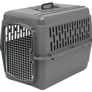 Plastic Pet Carrier - 28 x 20.5 x 21.5 Strong, durable carrier made with reinforced plastic Ventilated on all sides for maximum pet comfort Airline approved both domestically and internationally Features an easy-to-use, secure door Easy assembly with no tools required Made in the USA with US and global parts Color May Vary