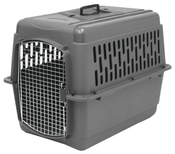 Plastic Pet Carrier - 28 x 20.5 x 21.5 Strong, durable carrier made with reinforced plastic Ventilated on all sides for maximum pet comfort Airline approved both domestically and internationally Features an easy-to-use, secure door Easy assembly with no tools required Made in the USA with US and global parts Color May Vary