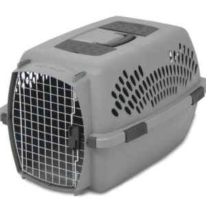 Plastic Pet Carrier Assorted Sizes This junior-sized plastic carrier is great for puppies, small dogs and kittens up to 14 inches tall and 10 to 20 pounds. Made with reinforced plastic and ventilated sides, your pet will travel in comfort on any car or airplane ride.