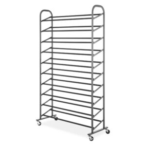 Rolling Shoe Tower 50 Pair with Expoxy Frame - Room Essentials™ Large shoe rack keeps all your shoes organized and easy to find Made from sturdy steel for long-lasting use Features a double bar design to fit a variety of shoes Caster wheels make it easy to move