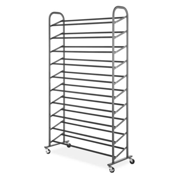 Rolling Shoe Tower 50 Pair with Expoxy Frame - Room Essentials™ Large shoe rack keeps all your shoes organized and easy to find Made from sturdy steel for long-lasting use Features a double bar design to fit a variety of shoes Caster wheels make it easy to move