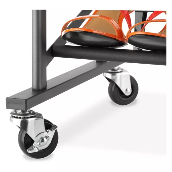 Rolling Shoe Tower 50 Pair with Expoxy Frame - Room Essentials™ Large shoe rack keeps all your shoes organized and easy to find Made from sturdy steel for long-lasting use Features a double bar design to fit a variety of shoes Caster wheels make it easy to move