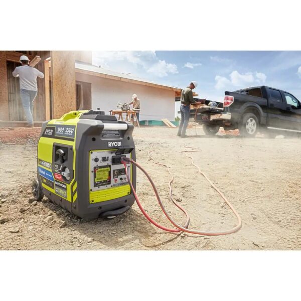 Ryobi 2,300-Watt Recoil Start Bluetooth Super Quiet Gasoline Powered Digital Inverter Generator with CO Shutdown Sensor 2,300 starting watt, 1,800 running watt Automatic CO shutoff with CO sensor for increased safety Very quiet operation Free RYOBI GenControl app: monitors power consumption, fuel level and runtime remaining on your apple or android smartphone Board LCD displays fuel level, runtime remaining and load level On-board overload reset button and remote reset capable using free GenControl app Remote shutdown capable Ultra-portable: telescoping handle, dual rear wheels, suitcase carrying handle, front and rear handle assembly Parallel kit capable: connect 2 generators together with the available parallel kit for twice the power output Two 120-Volt outlets and 2 USB ports Fuel efficient: auto-idle fuel-saving technology ANSI/ UL2201 certified: certified to address performance requirements to mitigate CO poisoning and has CODetect shutoff technology for additional protection 3-Year Limited Warranty