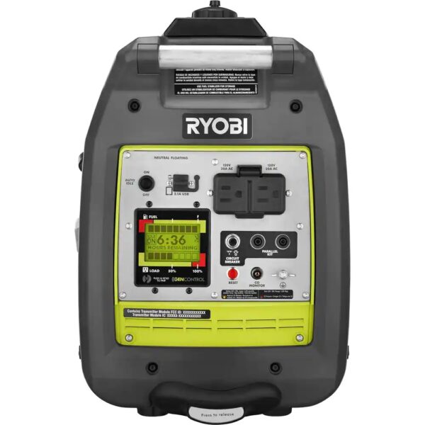 Ryobi 2,300-Watt Recoil Start Bluetooth Super Quiet Gasoline Powered Digital Inverter Generator with CO Shutdown Sensor 2,300 starting watt, 1,800 running watt Automatic CO shutoff with CO sensor for increased safety Very quiet operation Free RYOBI GenControl app: monitors power consumption, fuel level and runtime remaining on your apple or android smartphone Board LCD displays fuel level, runtime remaining and load level On-board overload reset button and remote reset capable using free GenControl app Remote shutdown capable Ultra-portable: telescoping handle, dual rear wheels, suitcase carrying handle, front and rear handle assembly Parallel kit capable: connect 2 generators together with the available parallel kit for twice the power output Two 120-Volt outlets and 2 USB ports Fuel efficient: auto-idle fuel-saving technology ANSI/ UL2201 certified: certified to address performance requirements to mitigate CO poisoning and has CODetect shutoff technology for additional protection 3-Year Limited Warranty