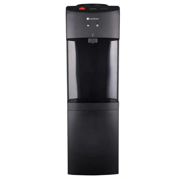 Glacier Bay Matte Black Top Load Water Dispenser Hot and cold stainless steel reservoir for superior long-lasting reliability Built-in LED night light Large fill area that fits most glasses and pitchers Anti-leak bottle support collar prevents against leaky bottles Adjustable cold-water thermostat ETL Listed and ENERGY STAR certified