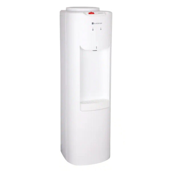 Glacier Bay White Top Load Water Dispenser Hot and cold stainless steel reservoir for superior long-lasting reliability Adjustable cold-water thermostat Large fill area that fits most glasses and pitchers Anti-leak bottle support collar prevents against leaky bottles ETL Listed and ENERGY STAR certified