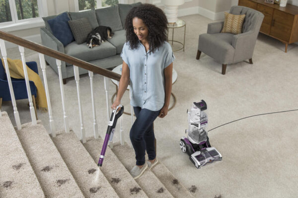 Hoover® SmartWash™ Pet Complete Carpet Cleaner Automatic Cleaning Technology: Push forward to clean and pull back to dry Spot Chaser Pretreat Spray Wand has a removable handle with separate solution tank to tackle set-in pet stains with the power of OXY formula Powerful antimicrobial brush rolls deep clean and resist pet odor Antimicrobial Pet Tool scrubs pet stains on floor, stairs, and furniture Auto Mix precisely mixes and dispenses solution for optimal carpet washing Auto Dry button delivers powerful extraction and Heatforce™ for faster drying Dual Tank System keeps water and solution separate from dirty water tank Triggerless design delivers a deep clean as easy as vacuuming 1-step removable nozzle makes it easy to clean the brushes 5-year warranty